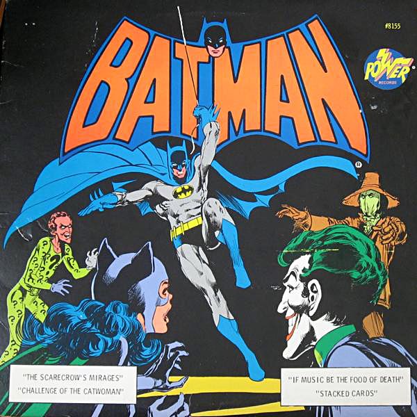 Batman is surrounded by the Riddler, Batwoman, the Scarecrow, and the Joker.