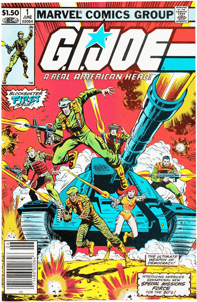 G.I. Joe issue number one showing the team of characters in front of a tank.