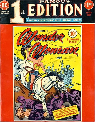 Famous 1st Edition #F-6 featuring Wonder Woman on a horse attacking enemy soldiers.